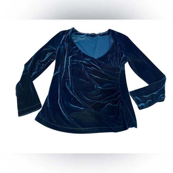 Soft Surroundings Green Velvet Faux Wrap V Neck Velour Blouse Medium - Picture 1 of 7